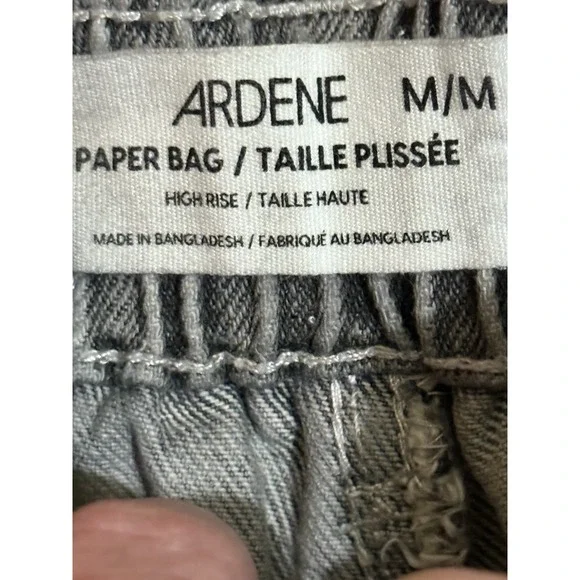 Ardene Paper Bag Shorts High Rise Belted ‎ Gray Denim Rolled Hem XS - Picture 2 of 4